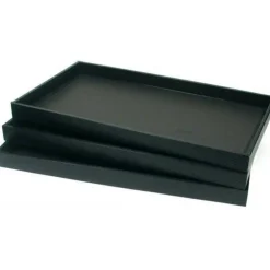 3 Black Leather Jewelry Display Trays Showcase Displays