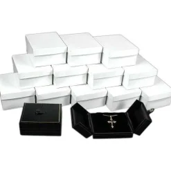 12 Black Leather Pendant Earring Boxes Snap Lid Display
