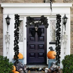 Black Maple Leaf Garland, 2PCS Halloween Artificial Hanging Fall Leave Vines, Fall Floral Garlands Thanksgiving Decor for Home Wedding Party (11.8FT)