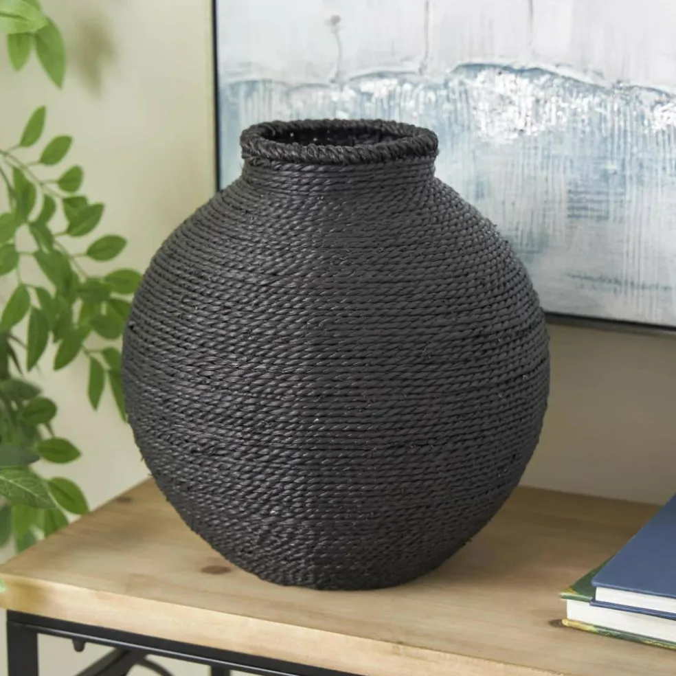 13" Black Metal Handmade Wrapped Vase