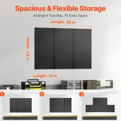 Black Metal Pegboard Panels with Volcanic Holes, 132 lbs Load