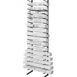 Black Metal 16-Tier Wall-Mounted Blueprint Storage Rack Heavy Duty