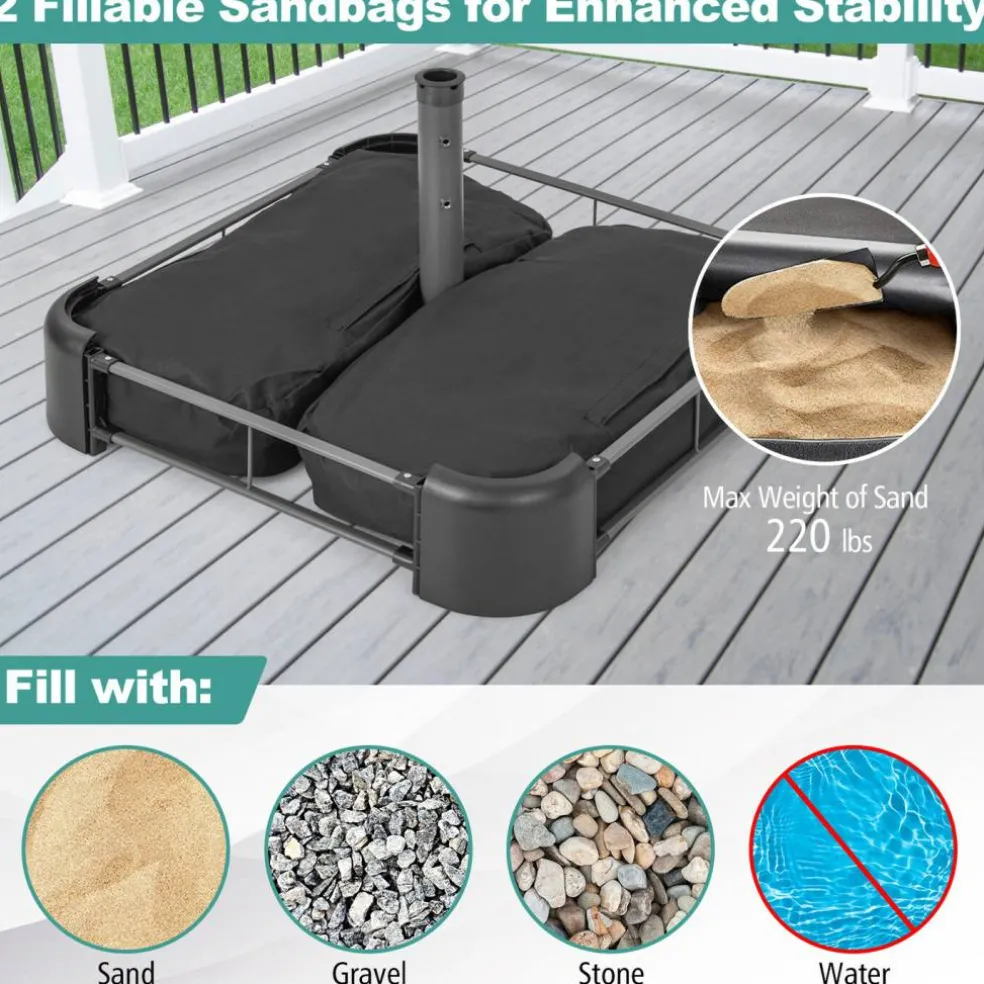 Black Metal Umbrella Base with Sandbag Capacity and Adjustable Knobs