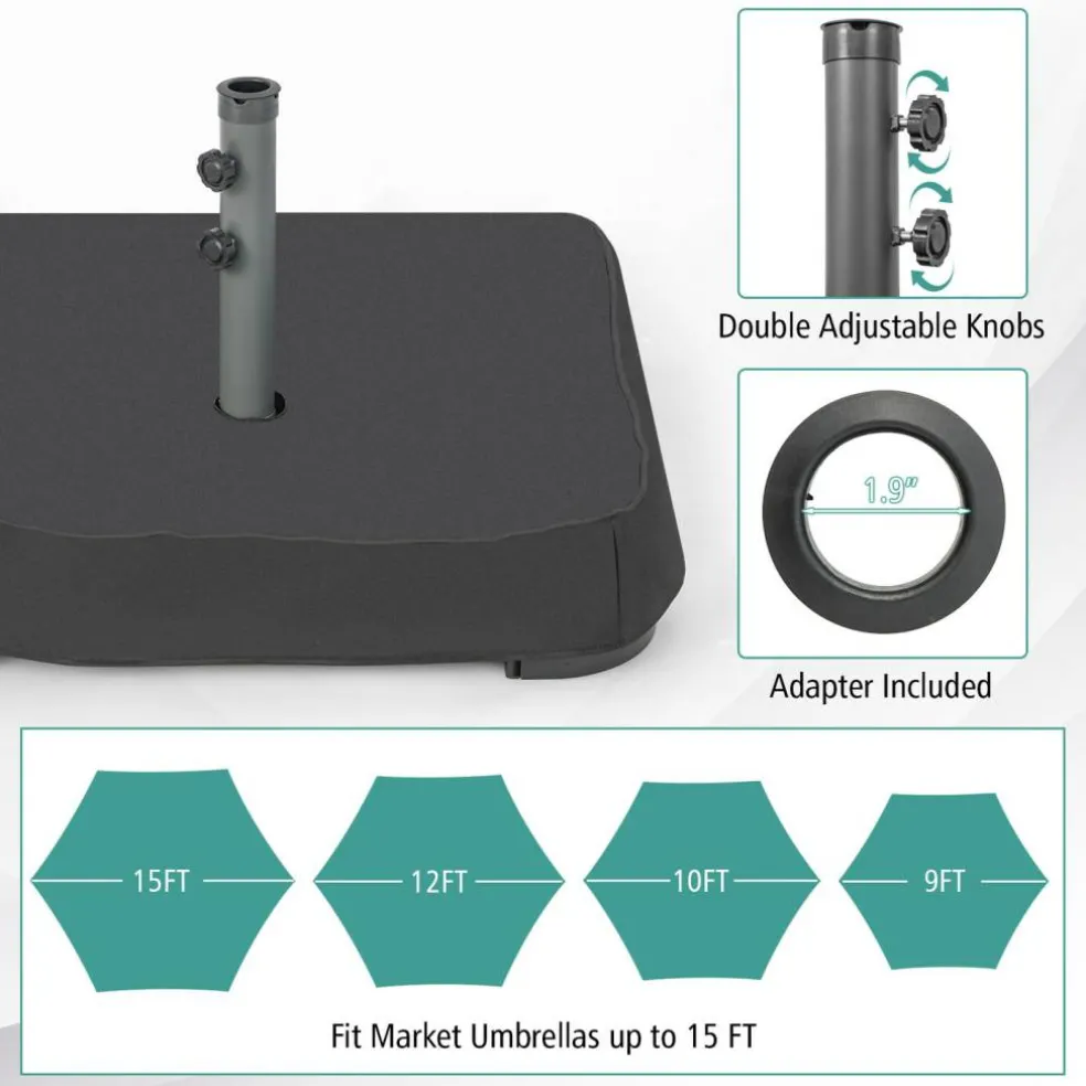 Black Metal Umbrella Base with Sandbag Capacity and Adjustable Knobs