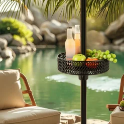 Black Patio Umbrella Table Tray with 3 Adapters for 1.26-1.5