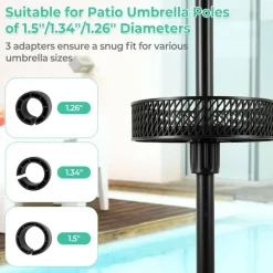 Black Patio Umbrella Table Tray with 3 Adapters for 1.26-1.5
