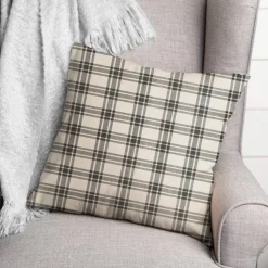 Black Plaid Throw Pillow