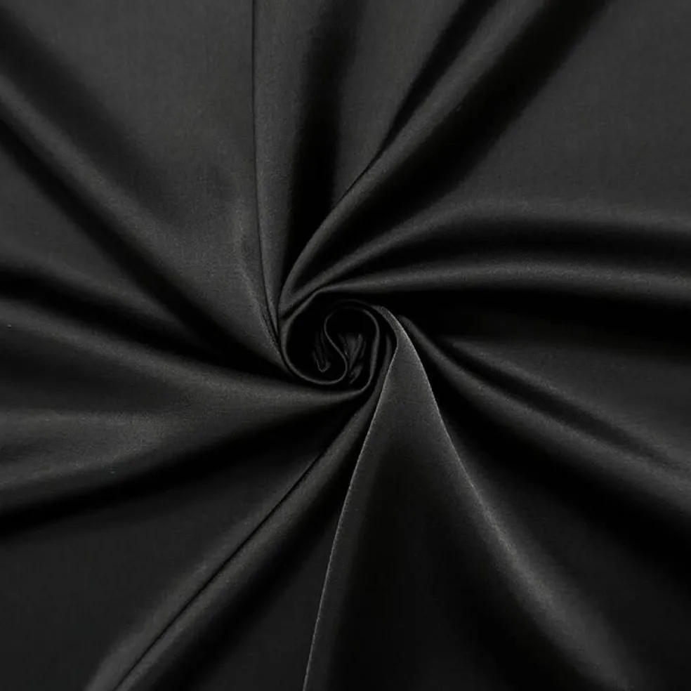 Black Poly-Rayon Glossy Satin Woven Fabric By the Yard