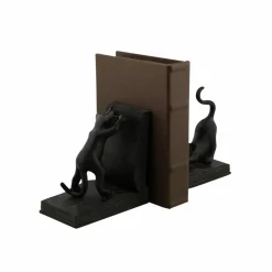 Black Polystone Eclectic Cat Bookends Set