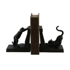 Black Polystone Eclectic Cat Bookends Set