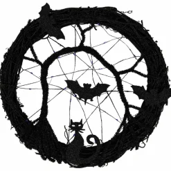 13" Black & Purple LED Halloween Twig Wreath with Bats