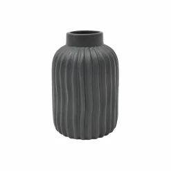 Black Ribbed Ceramic Vase by Ashland®