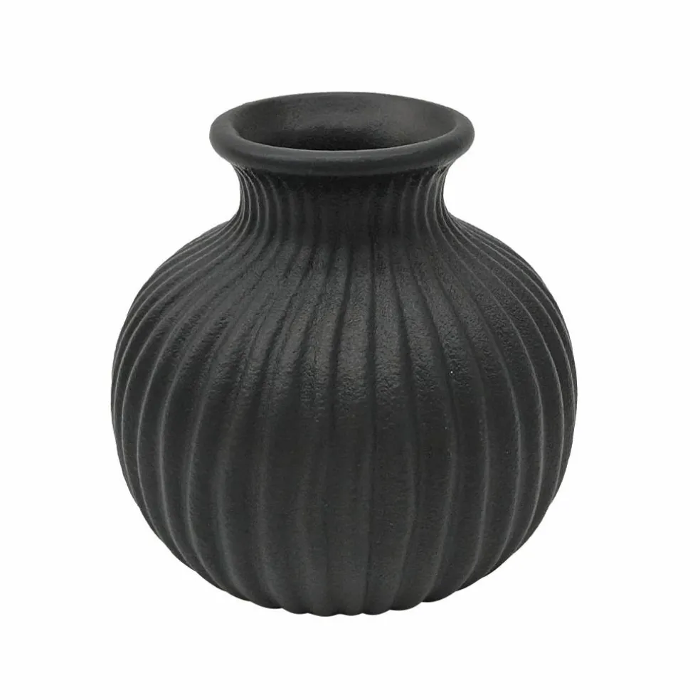 Black Ribbed Round Ceramic Vase by Ashland®