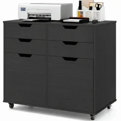 Black Rolling File Cabinet 4 Drawers 2 Cabinets Mobile Printer Stand