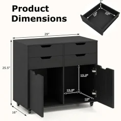 Black Rolling File Cabinet 4 Drawers 2 Cabinets Mobile Printer Stand