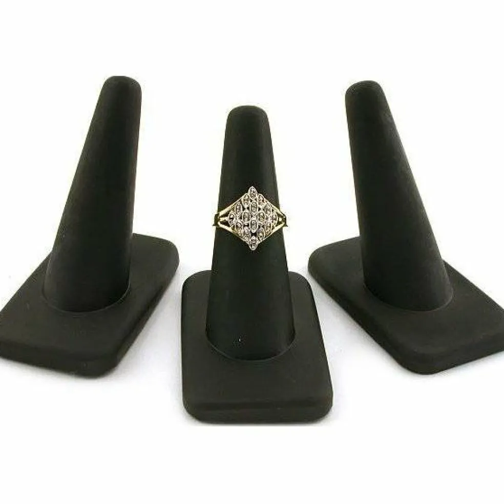 3 Black Rubber Ring Finger Jewelry Holder Showcase Display Stands