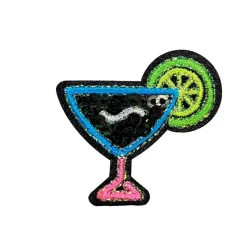 Black Sequin Margarita, Embroidered, Iron on Patch