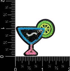 Black Sequin Margarita, Embroidered, Iron on Patch