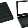 Black Sqaure Glass-top Case (Single Metal Latch) w/ Black 5-slot Plastic Tray