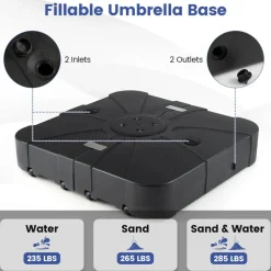 Black Square Offset Patio Umbrella Base Water and Sand Fillable Design