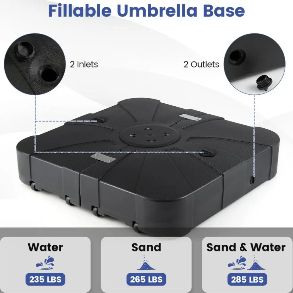 Black Square Offset Patio Umbrella Base Water and Sand Fillable Design
