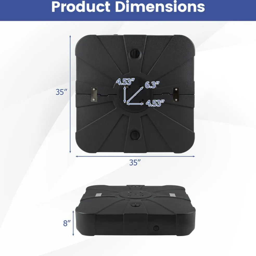Black Square Offset Patio Umbrella Base Water and Sand Fillable Design