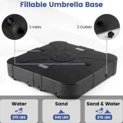 Black Square Offset Patio Umbrella Base Water and Sand Fillable Design