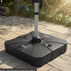 Black Square Offset Patio Umbrella Base Water and Sand Fillable Design