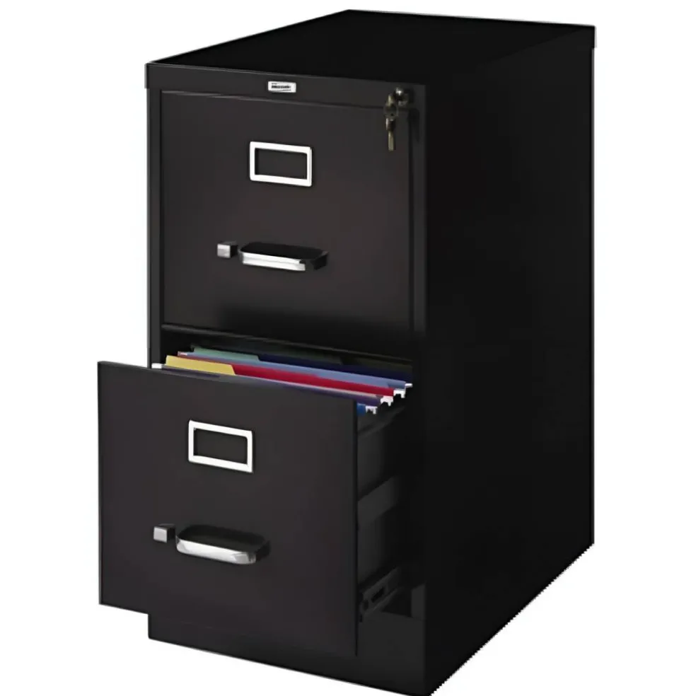 Black Steel 2-Drawer Vertical Filing Cabinet with Lock and Smooth-Glide Drawers