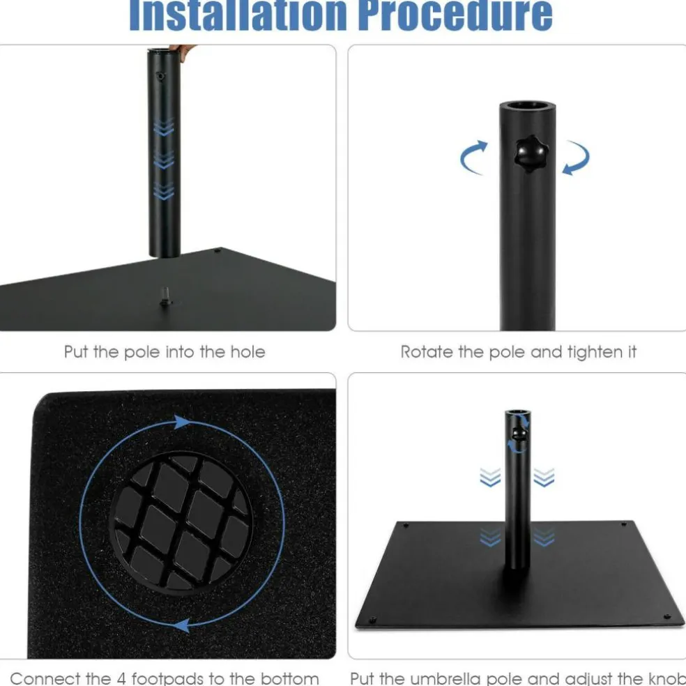 Black Steel Patio Umbrella Base with Adjustable Knob and Anti-Slip Pads