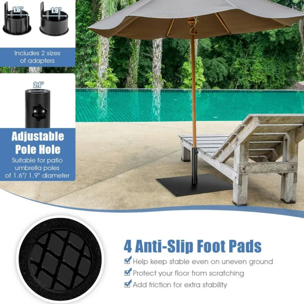 Black Steel Patio Umbrella Base with Adjustable Knob and Anti-Slip Pads