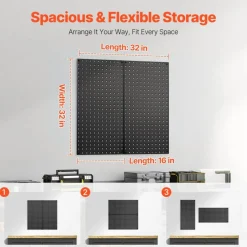 Black Steel Pegboard Panels with Volcanic Holes, 88 lbs Capacity