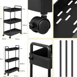 Black 3-Tier Slim Storage Kitchen Cart Set