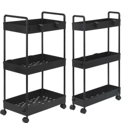 Black 3-Tier Slim Storage Kitchen Cart Set