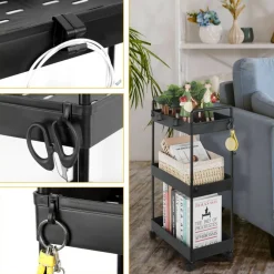 Black 3-Tier Slim Storage Kitchen Cart Set