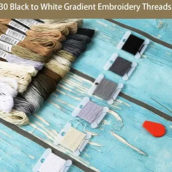 Black to White Gradient Grey Embroidery Floss