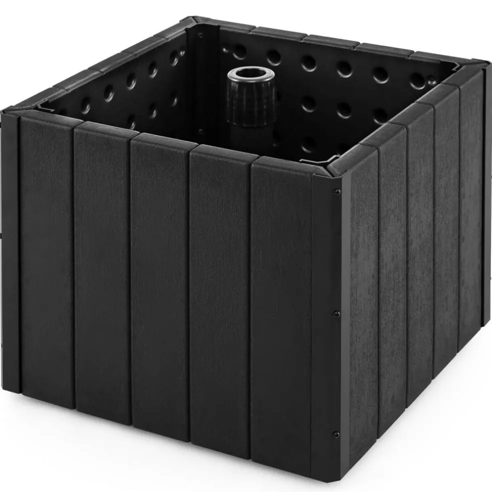 Black Umbrella Base with Planter Box, Metal Pole, Rolling Wheels and Adjustable Fit