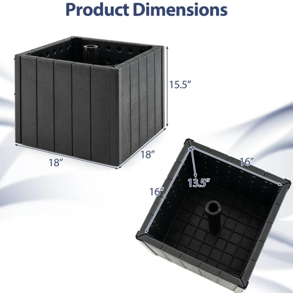 Black Umbrella Base with Planter Box, Metal Pole, Rolling Wheels and Adjustable Fit