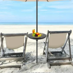 Black Umbrella Table Tray with 3 Adapters Fits Multiple Pole Sizes Portable