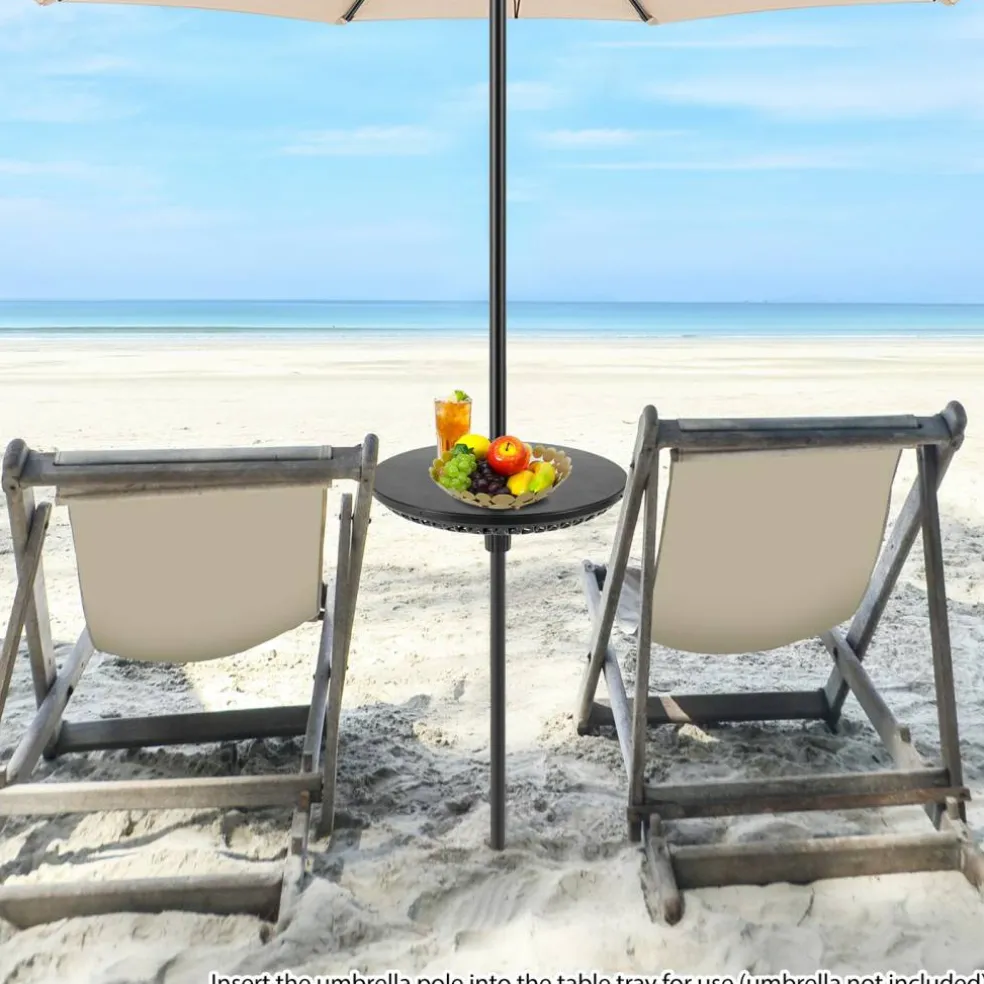 Black Umbrella Table Tray with 3 Adapters Fits Multiple Pole Sizes Portable