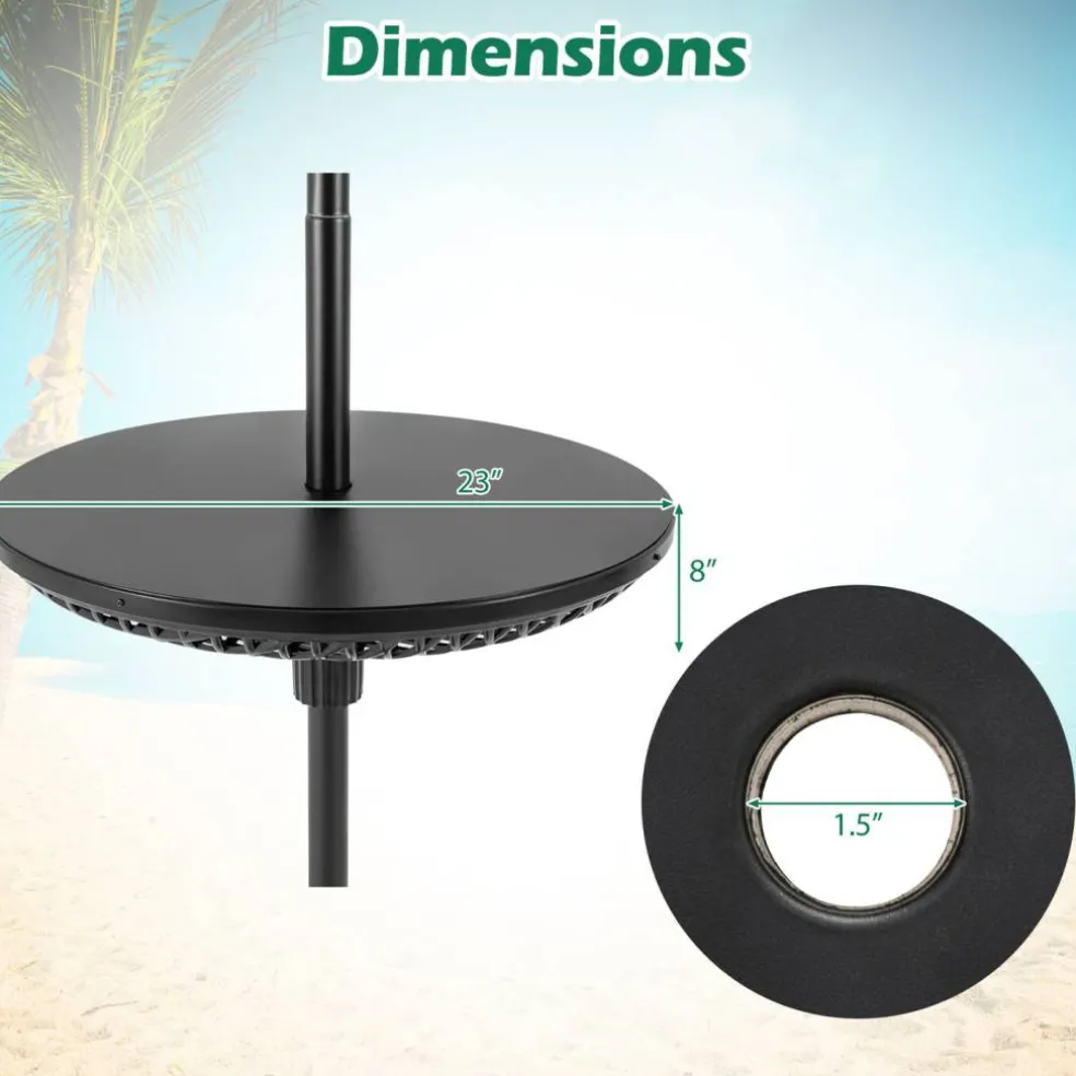 Black Umbrella Table Tray with 3 Adapters Fits Multiple Pole Sizes Portable
