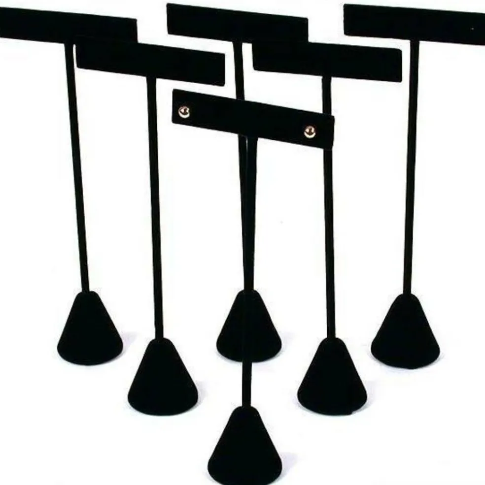 6 Black Velvet Earring T Stand Displays 6 1/2"