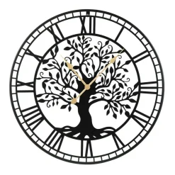 Black Wall Clock Tree of Life Non-Ticking Metal Decorative 27 Inch