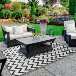 Black & White Chevron Rectangular Outdoor Area Rug, 4ft. x 6ft.