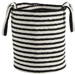 13'' Black & White Striped Natural Cotton & Jute Basket Planter