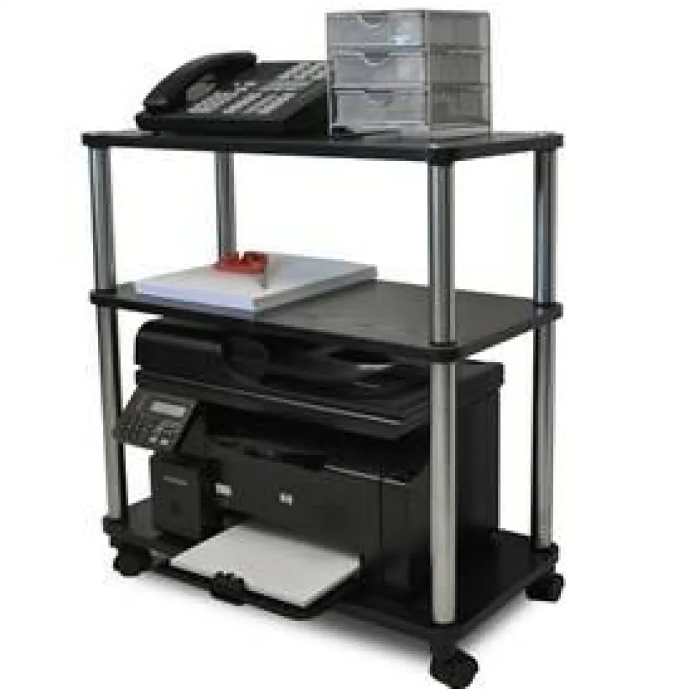 Black Wood Stainless Steel 3-Shelf Mobile Printer Stand with Casters