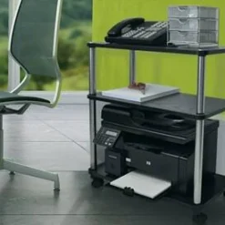 Black Wood Stainless Steel 3-Shelf Mobile Printer Stand with Casters