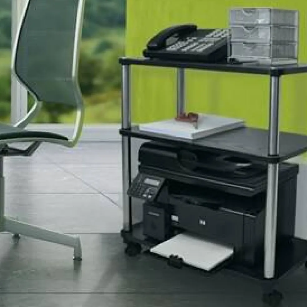 Black Wood Stainless Steel 3-Shelf Mobile Printer Stand with Casters