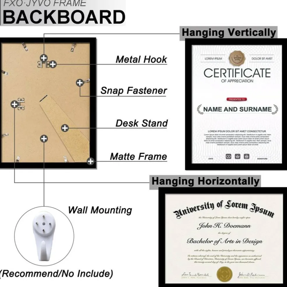 Black 8.5 x 11 Frame Display 8.5 by 11 Document Certificate Diploma Wall and Tabletop - 1 Pack