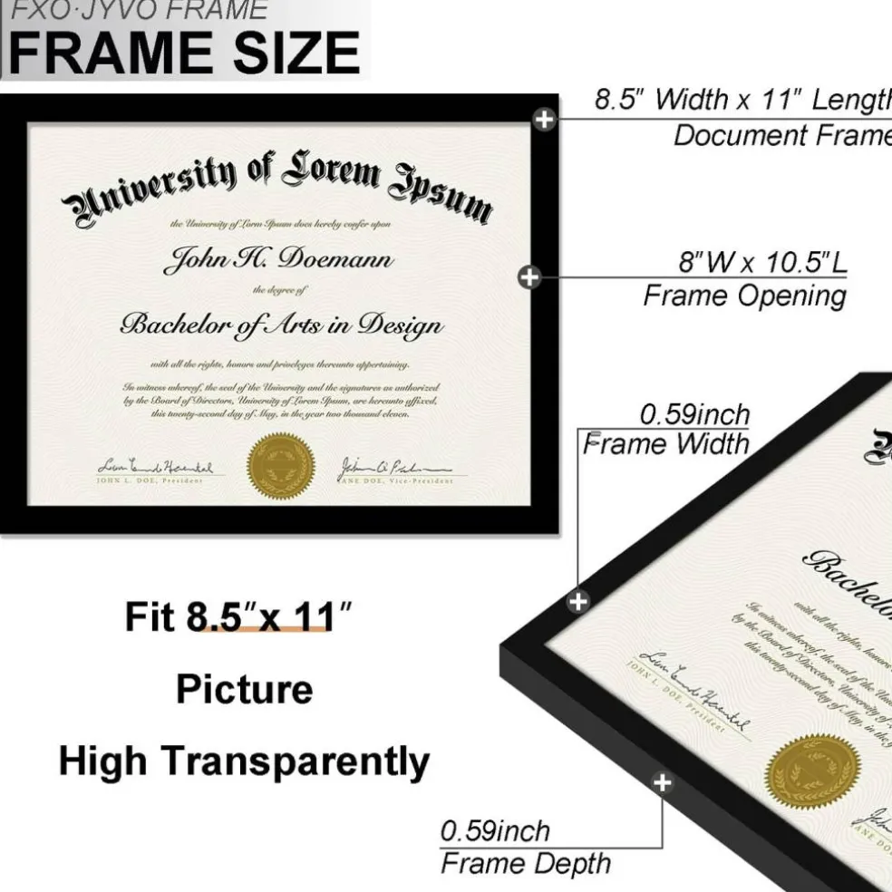 Black 8.5 x 11 Frame Display 8.5 by 11 Document Certificate Diploma Wall and Tabletop - 1 Pack